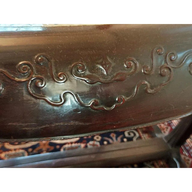 Pair of Late 19th Century Qing Wooden Circular Demilune Center Tables With Porcelain Inlaid on the Surface, China For Sale - Image 10 of 13