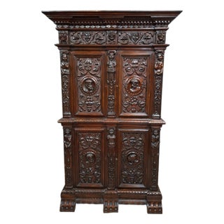 Antique Carved Walnut Buffet, 1890s For Sale