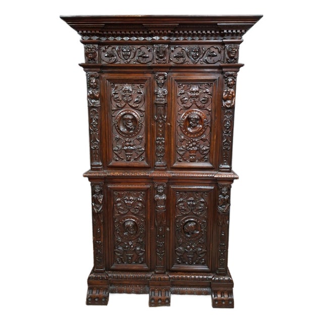 Antique Carved Walnut Buffet, 1890s For Sale