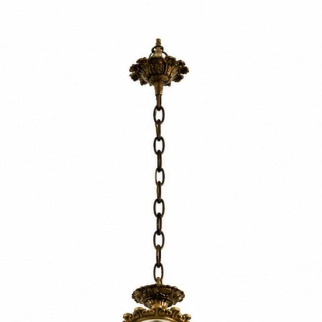 Lighting - Pair of ceiling lamps (155 cm). Portuguese, from the first half of the 20th century, with glass shades. Length:...