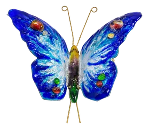 Mid-Century French Enameled Copper and Blue Glass Butterfly Wall Decoration from A. B. Limoges, 1960s
