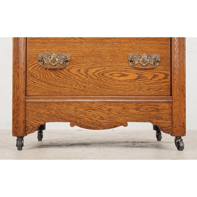 Mid 20th Century Mid 20th Century Eastlake Quarter Sawn Oak Tall Dresser With Beveled Mirror For Sale - Image 5 of 13