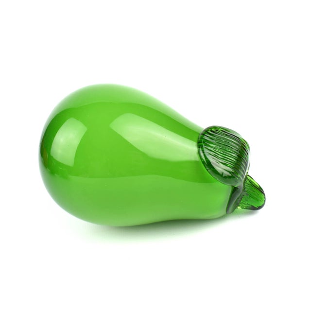 Mid Century Modern Handblown Green Pear Figurine Art Glass For Sale - Image 4 of 7