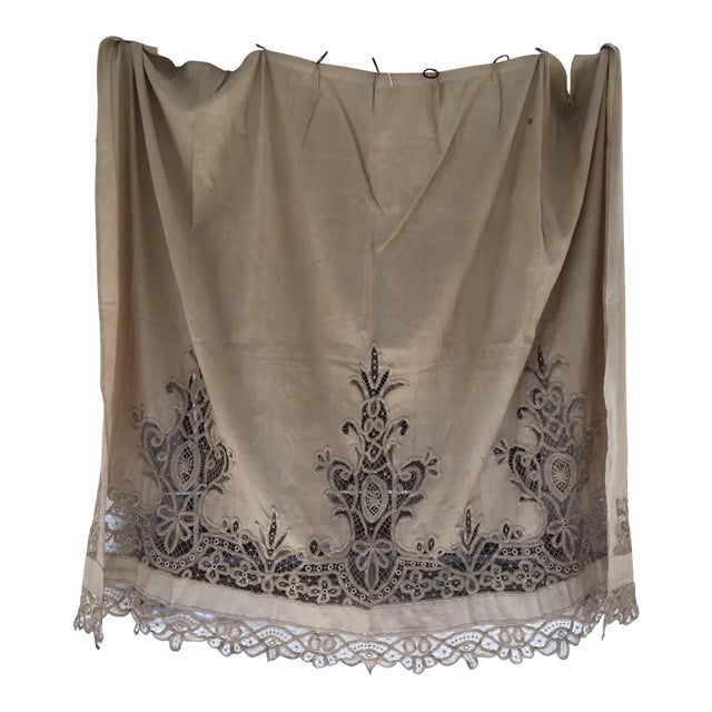 19th Century Fine French Linen and Lace Curtain For Sale