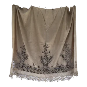 19th Century Fine French Linen and Lace Curtain