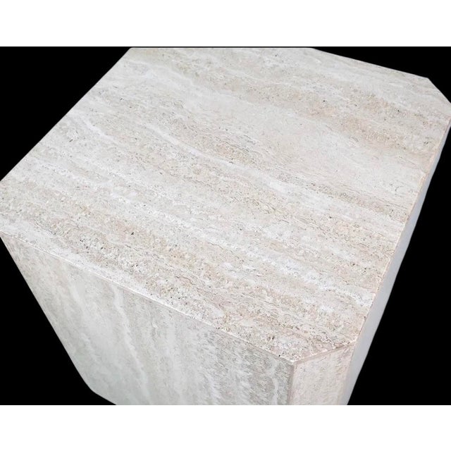 Contemporary Large Scale Organic Modern Travertine Stone Cube Side Tables or Pedestals - Pair For Sale - Image 3 of 6