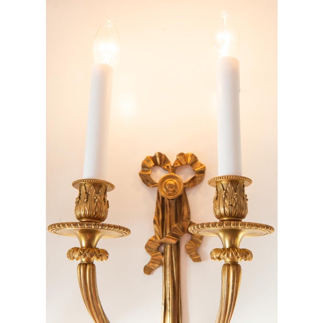 Large French Louis XVI Style Gilt Bronze Wall Sconces, 1890s, Set of 2 For Sale - Image 3 of 11