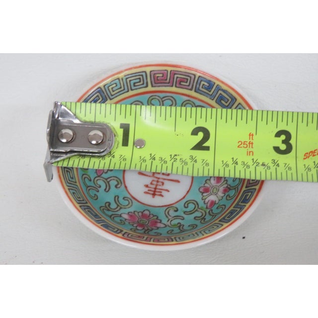 Chinese Porcelain Mun Shou Longevity Bowl Trinket Dish Turquoise With Pink 4972b For Sale In Miami - Image 6 of 8