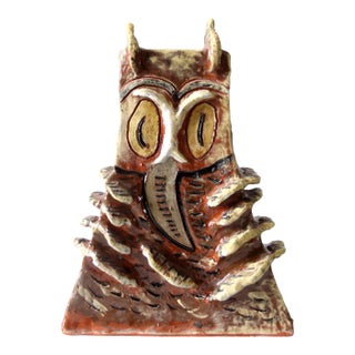 Vintage Clare Holmberg Studio Pottery Owl Jar For Sale