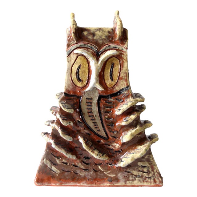 Vintage Clare Holmberg Studio Pottery Owl Jar For Sale