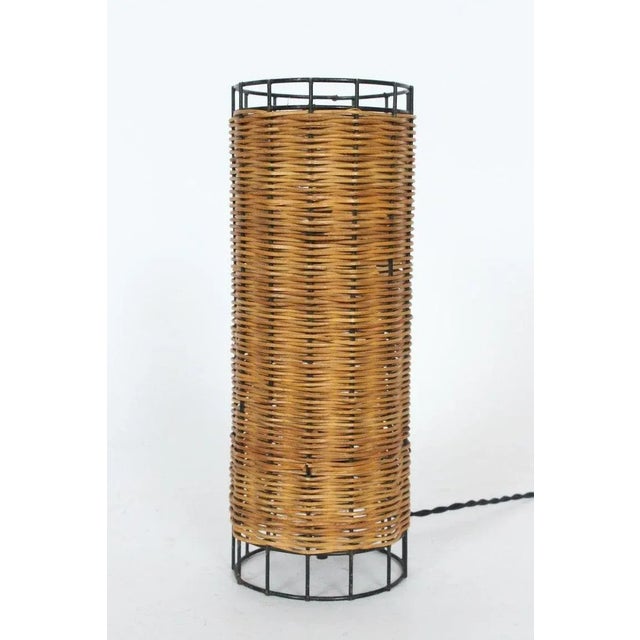Mid-Century Modern Paul Mayen Habitat Style Black Wire & Woven Rattan Lamp, 1960s For Sale - Image 3 of 13