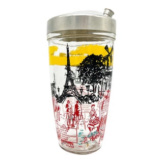 Vintage French Style Paris Cocktail Shaker – Eiffel Tower Scene With Recipe Graphics For Sale