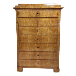 Biedermeier Maple Veneer Pillared Chest of Drawers with Pointed Gable, Thuringia, 1820s For Sale