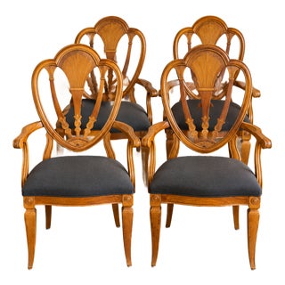Set of Four Vintage Universal Furniture Carved Wood Armchairs For Sale
