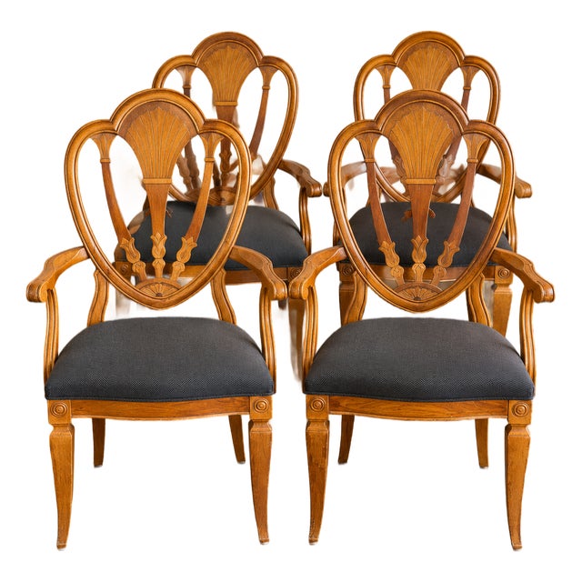 Set of Four Vintage Universal Furniture Carved Wood Armchairs For Sale