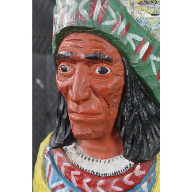 Ralph Gallagher Hand Carved Cigar Store Indian Statue Native American Chief 60" For Sale - Image 6 of 18