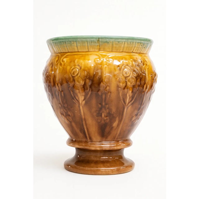 Ceramic Antique Weller Pottery Jardinière & Pedestal — Art Nouveau Drip Glaze c.1905 For Sale - Image 7 of 12
