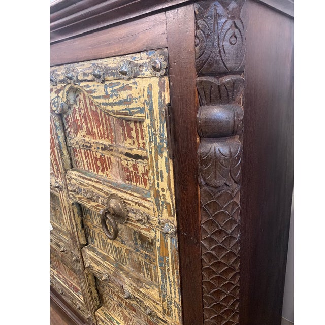 Unique 50" Tall Teak Wood Cabinet | Rustic Farmhouse Armoire | Antique Repurposed Door Cupboard | Handmade Distressed Storage Furniture For Sale In Houston - Image 6 of 8