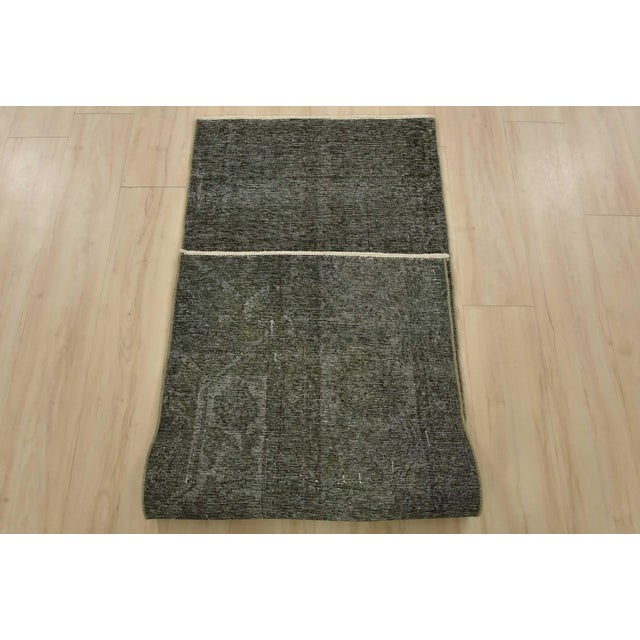 Tabriz Runner 2’4” X 6′ Black Wool Vintage Overdyed Hand-Knotted Rug For Sale - Image 9 of 10