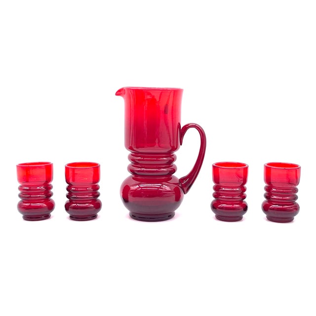Red Glass Juice Service from Sudety Glassworks, 1970s For Sale - Image 17 of 17