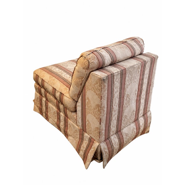 1990s 1990s Ethan Allen Rose & Cream Striped Damask-Style Skirted Slipper Chair For Sale - Image 5 of 15