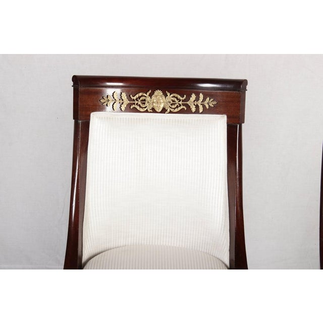 Brown Antique Empire Style Mahogany Gondola Chairs with Gilded Bronze Appliqués, 1820, Set of 2 For Sale - Image 8 of 18