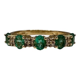Emerald Diamond Ring 10kt Yellow Gold Five Stone Size 6 New For Sale