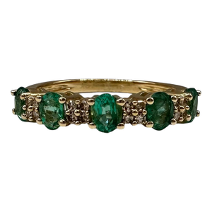 Emerald Diamond Ring 10kt Yellow Gold Five Stone Size 6 New