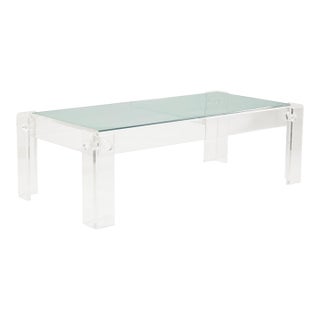 Charles Hollis Jones 1970s Glass Top Lucite Base Coffee Table For Sale
