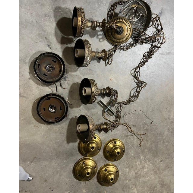 Brass Vintage Pendant Lights- Needs Restoration - a Pair For Sale - Image 8 of 10
