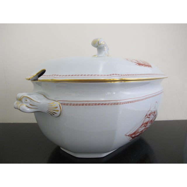 Spode Copeland Red Gold Trim Ship Trade Winds 14" Large Soup Tureen With Lid For Sale In Portland, OR - Image 6 of 10