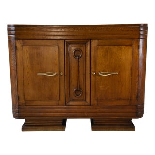 Brutalist Art Deco Sideboard in Oak by Charles Dudouyt, 1950s For Sale