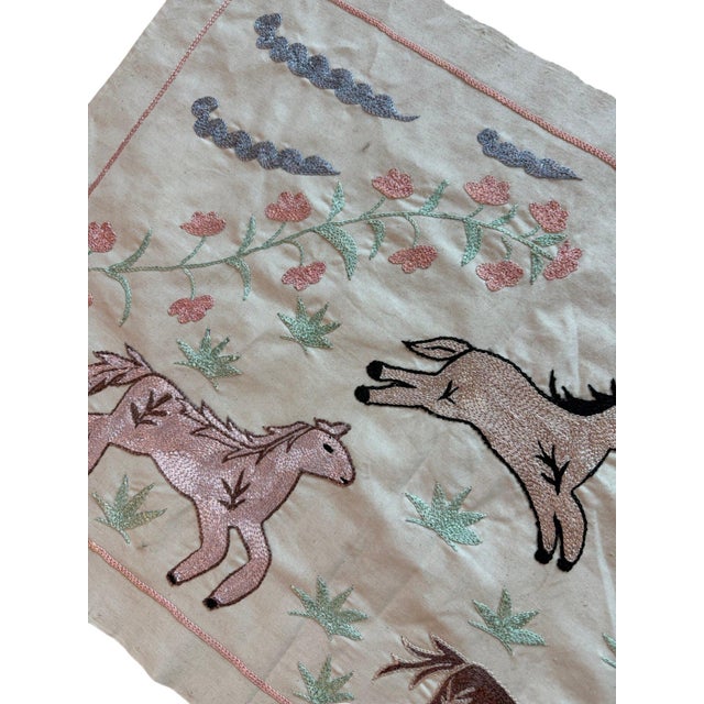 1960s Horse Suzani Wall Hanging, Pink Rose Vines For Sale - Image 5 of 6