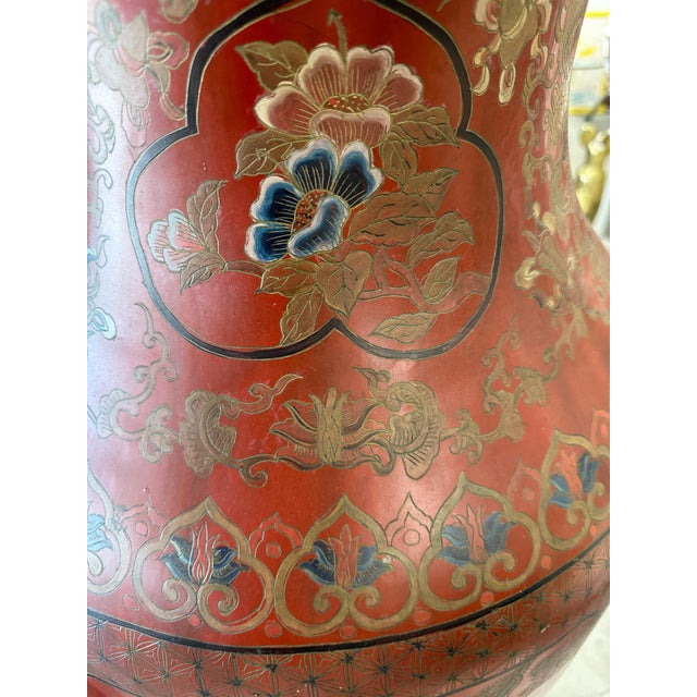 Large 19th Century Chinese Red Lacquered Palace Vases on Stands For Sale - Image 14 of 18