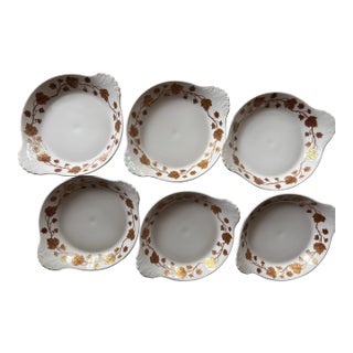 Porcelaine De Paris Gold Ivy Leaf Lidded Gratin Dishes - Antique Neiman Marcus -Set of 6 For Sale