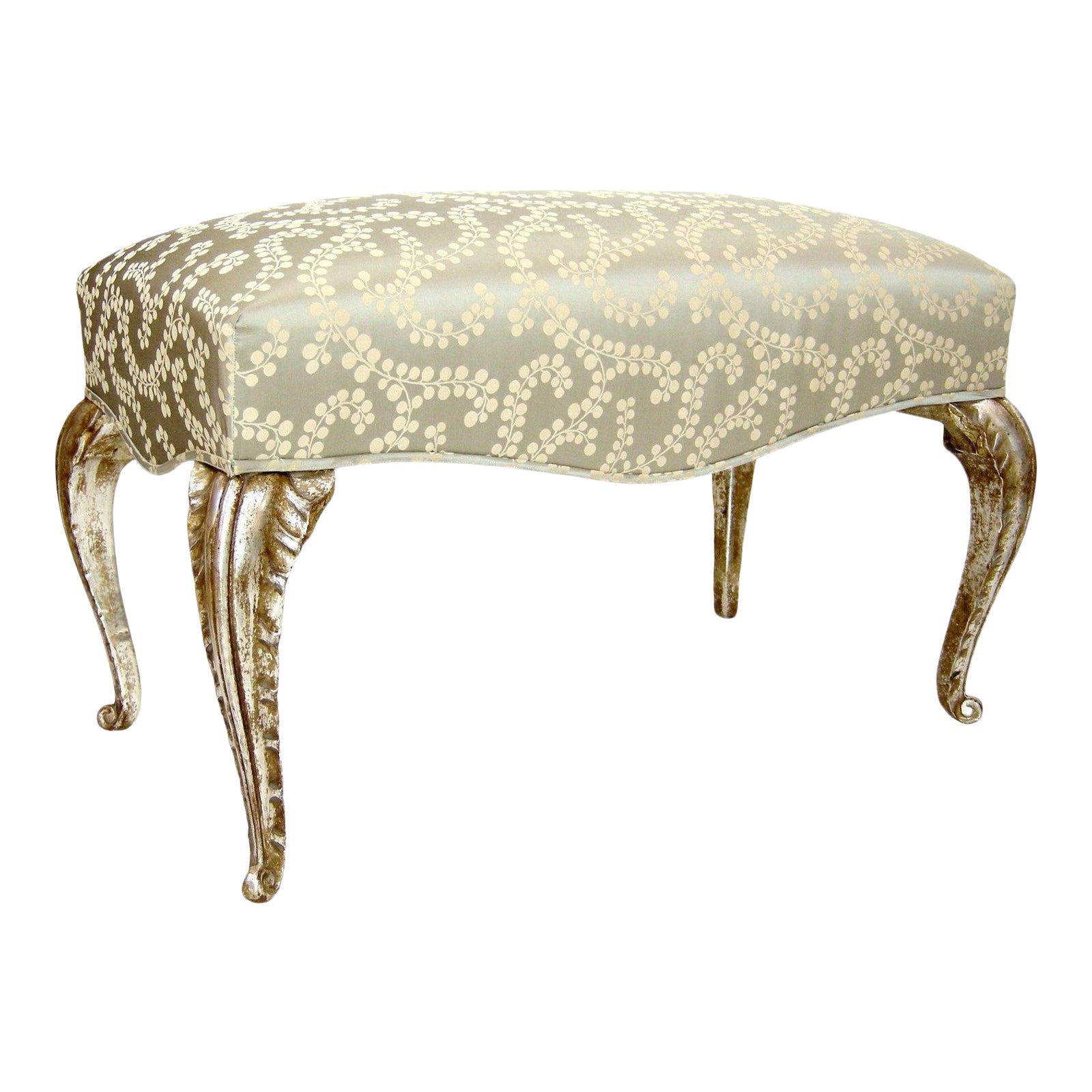 French Arcadia Silk Lampas White Gold Gilt Wood Bench By Randy Esada Designs Chairish