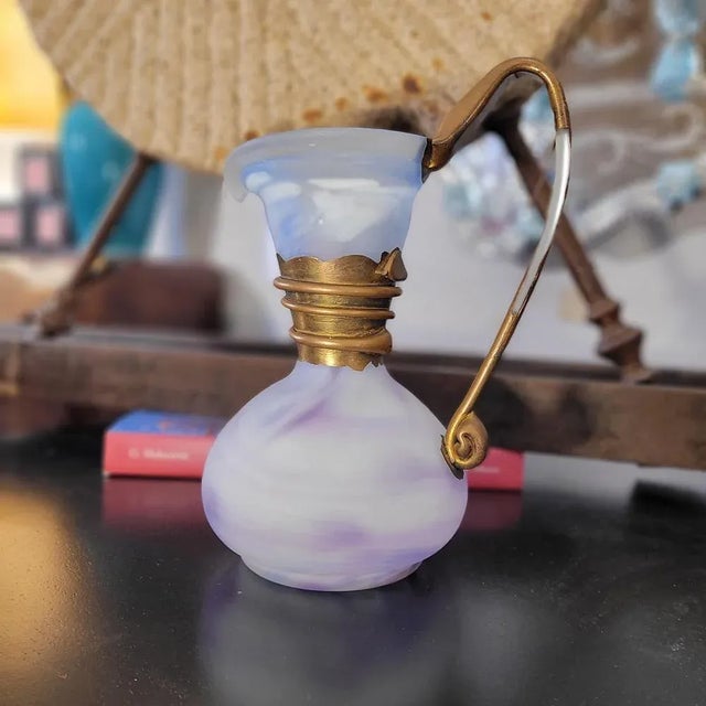 Violet Glass Jug with Gilt Decorations, France, 1980s For Sale - Image 3 of 17