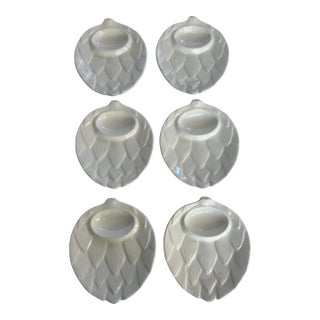 Mid 20th Century Artichoke Form White Majolica Style Ceramic Plates - Set of 6 For Sale