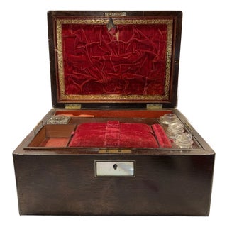 19th Century English Writing or Sewing Box With Pearl Inlay & Hidden Compartment For Sale