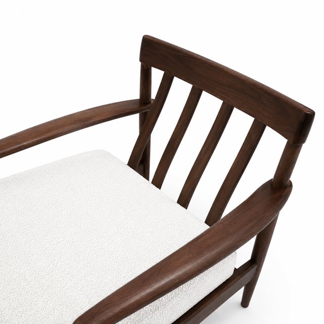 Mid Century Walnut Lounge Chairs Boucle Fabric- Pair For Sale In San Diego - Image 6 of 6