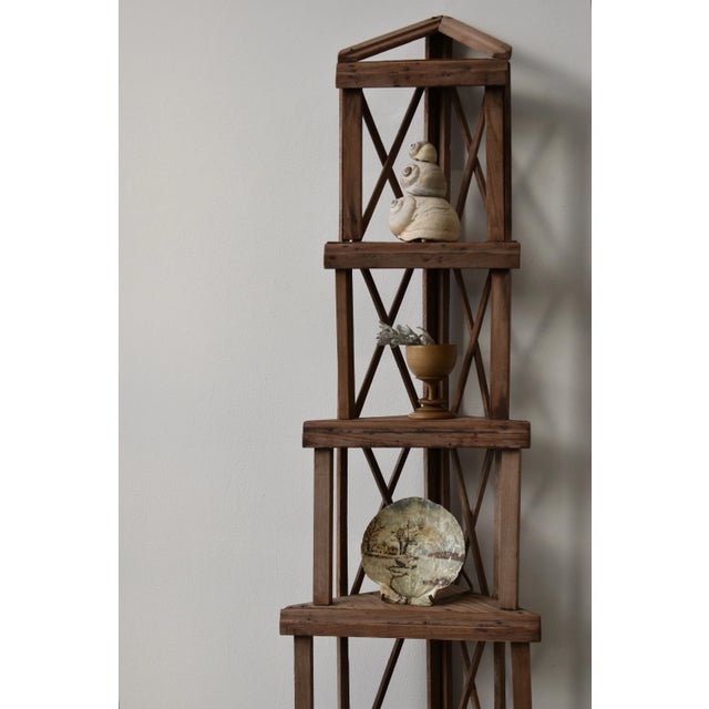 Rustic Vintage Folk Art Stepped Lattice Corner Shelf, Circa 1940s For Sale - Image 3 of 16