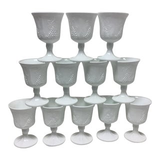 Vintage Traditional White Milk Glass Wine/Water Goblets by Indiana Glass - Set of 12 For Sale