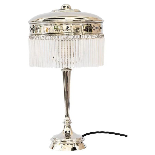 Art Deco Nickel-Plated Table Lamp with Glass Sticks, Vienna, 1920s For Sale - Image 10 of 10