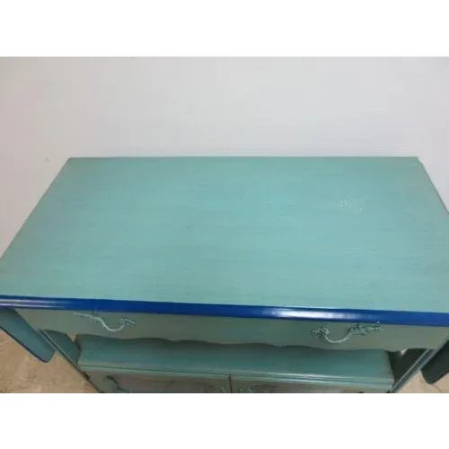 Wood Vintage French Regency Paint Decorated Drop Leaf Tea Cart Server Bar For Sale - Image 7 of 12