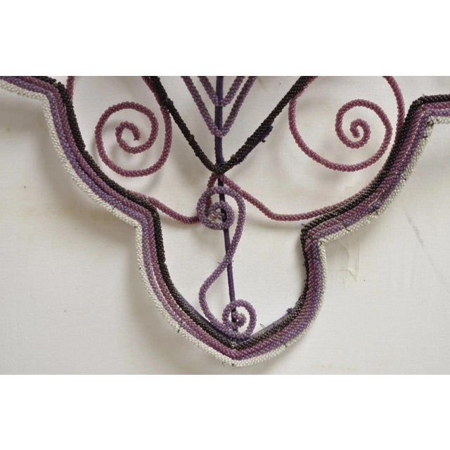 Early 20th Century French Victorian Glass Beaded Purple Flower Casket Wreath Wall Sculpture (A) For Sale - Image 9 of 12