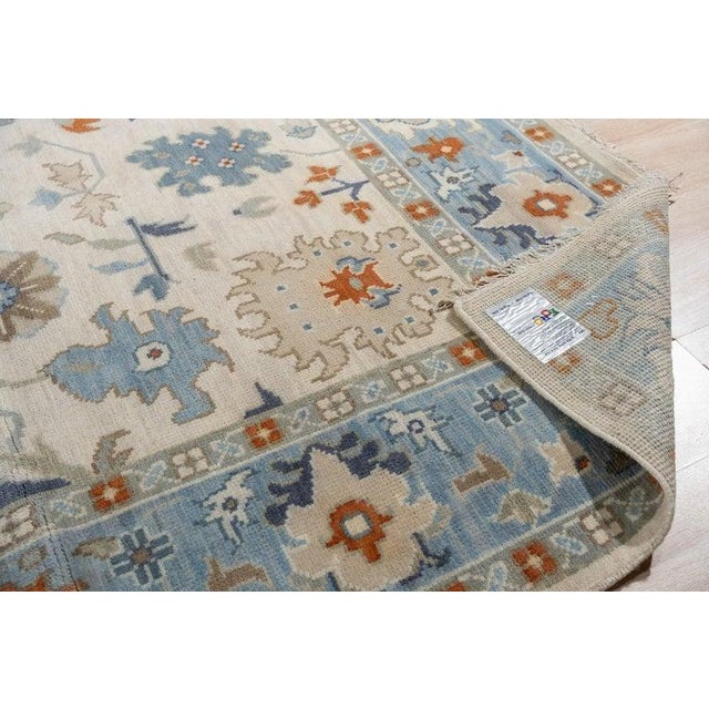 8x10 Ivory Hand-Knotted Wool Sky Blue Border Classic Traditional Carpet Rug For Sale - Image 4 of 7