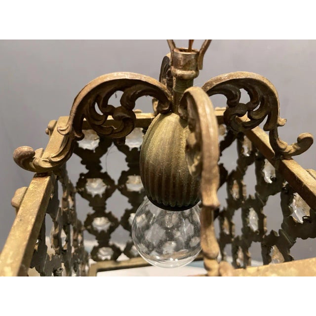 Metal Vintage Bronze Crystal Light Pendant, 1950s For Sale - Image 7 of 8