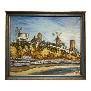 Kojote Vintage Impressionist Landscape Painting Canvas Windmills Spain Holland For Sale