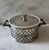 Vintage serving crock resting in a handled silver plate frame with faux bamboo design. The white crock is made by Hall and...