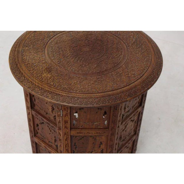Arts & Crafts 20th Century Folk Art Pierced Carving Teak Round Folding Side Table For Sale - Image 3 of 9